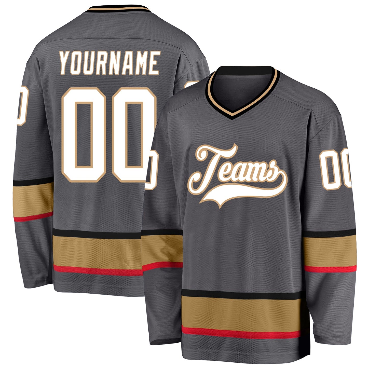 Custom Steel Gray White-Old Gold Hockey Jersey - Main View