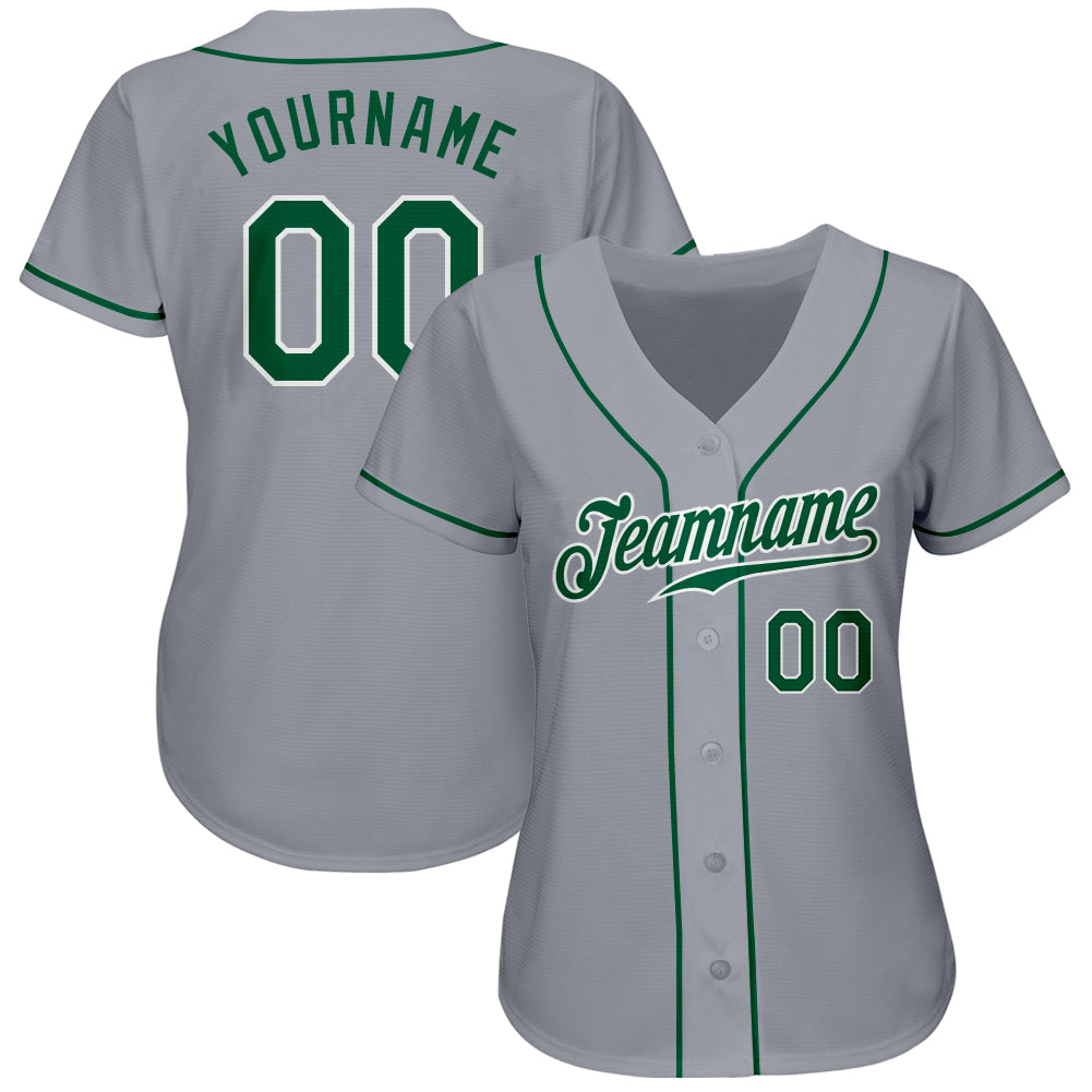 Custom Gray Kelly Green-White Authentic Baseball Jersey view 2