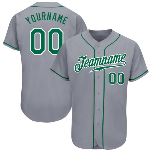 Custom Gray Kelly Green-White Authentic Baseball Jersey - Main View