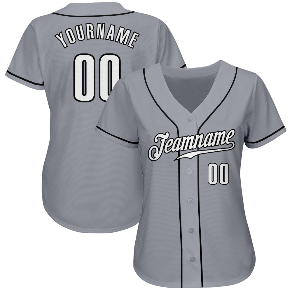Custom Gray White-Black Authentic Baseball Jersey view 2