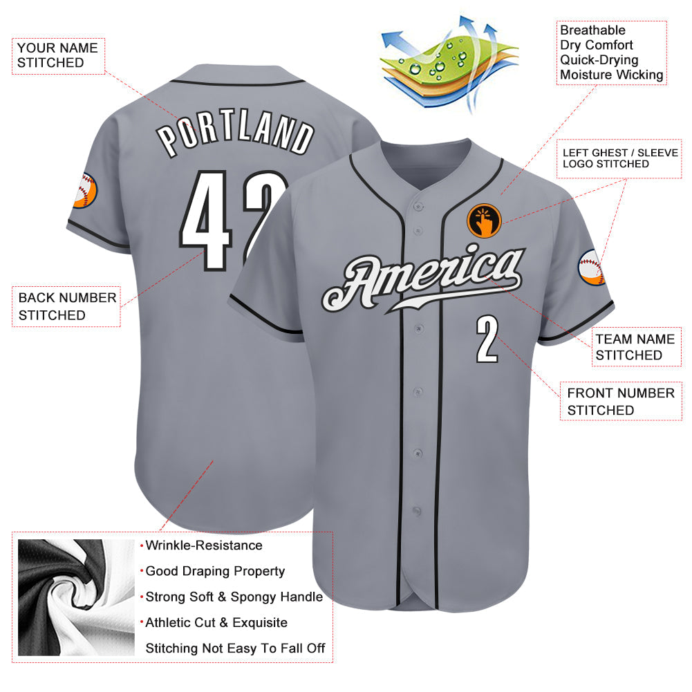 Custom Gray White-Black Authentic Baseball Jersey view 3