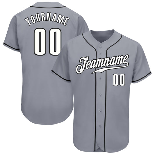 Custom Gray White-Black Authentic Baseball Jersey - Main View