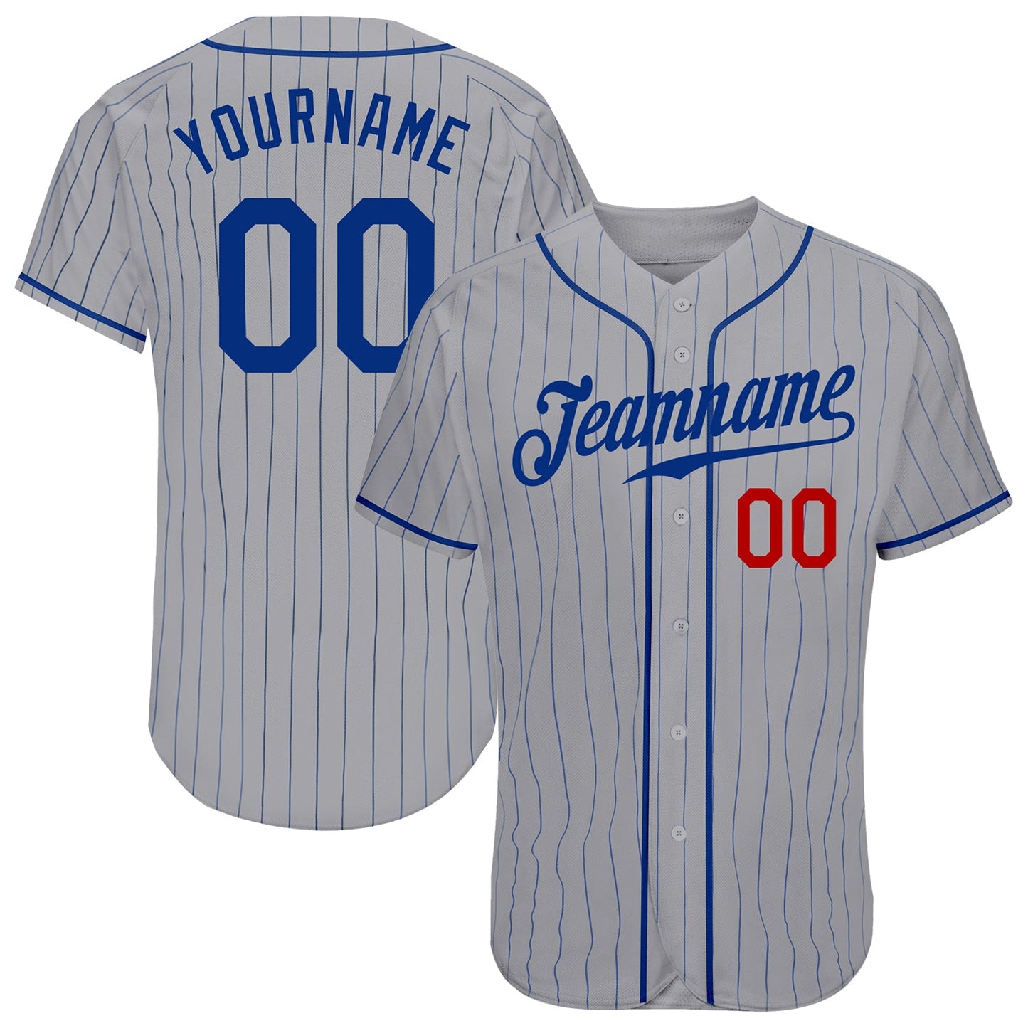 Custom Gray Royal Pinstripe Royal-Red Authentic Baseball Jersey - Main View