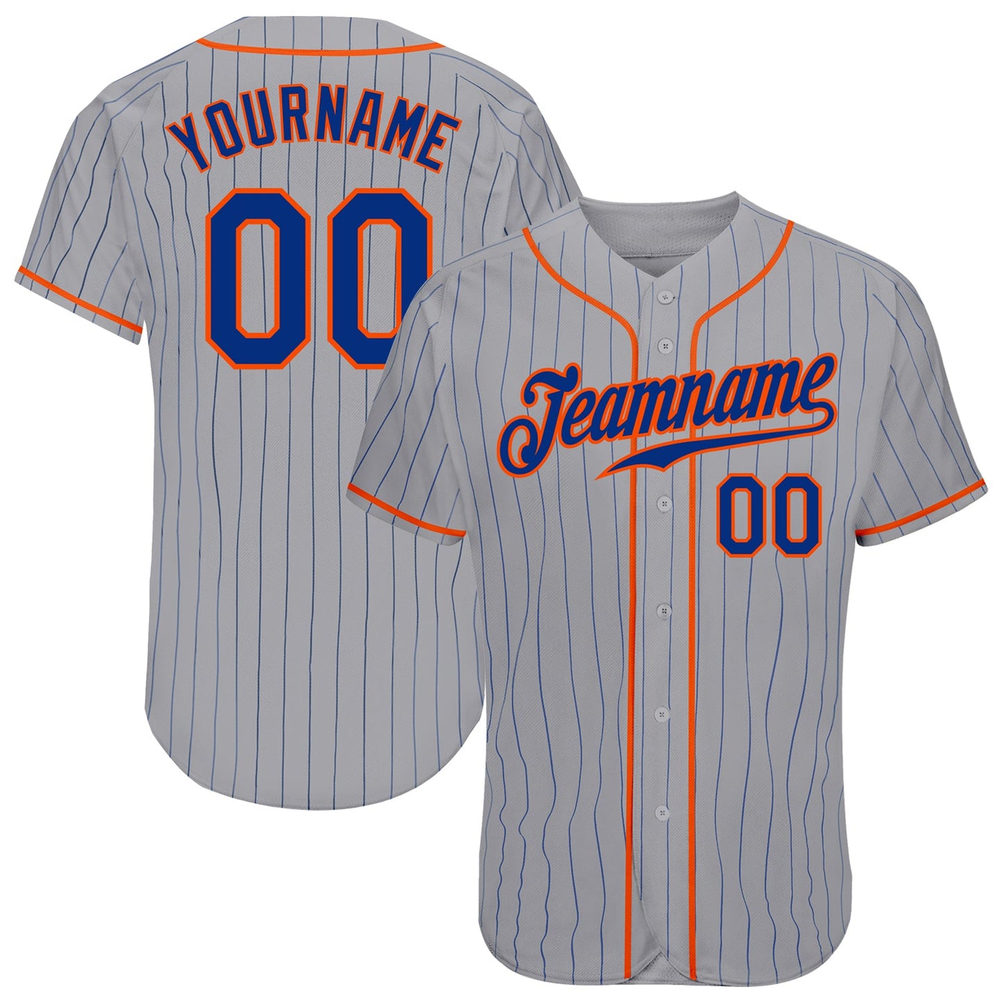 Custom Gray Royal Pinstripe Royal-Orange Authentic Baseball Jersey - Main View