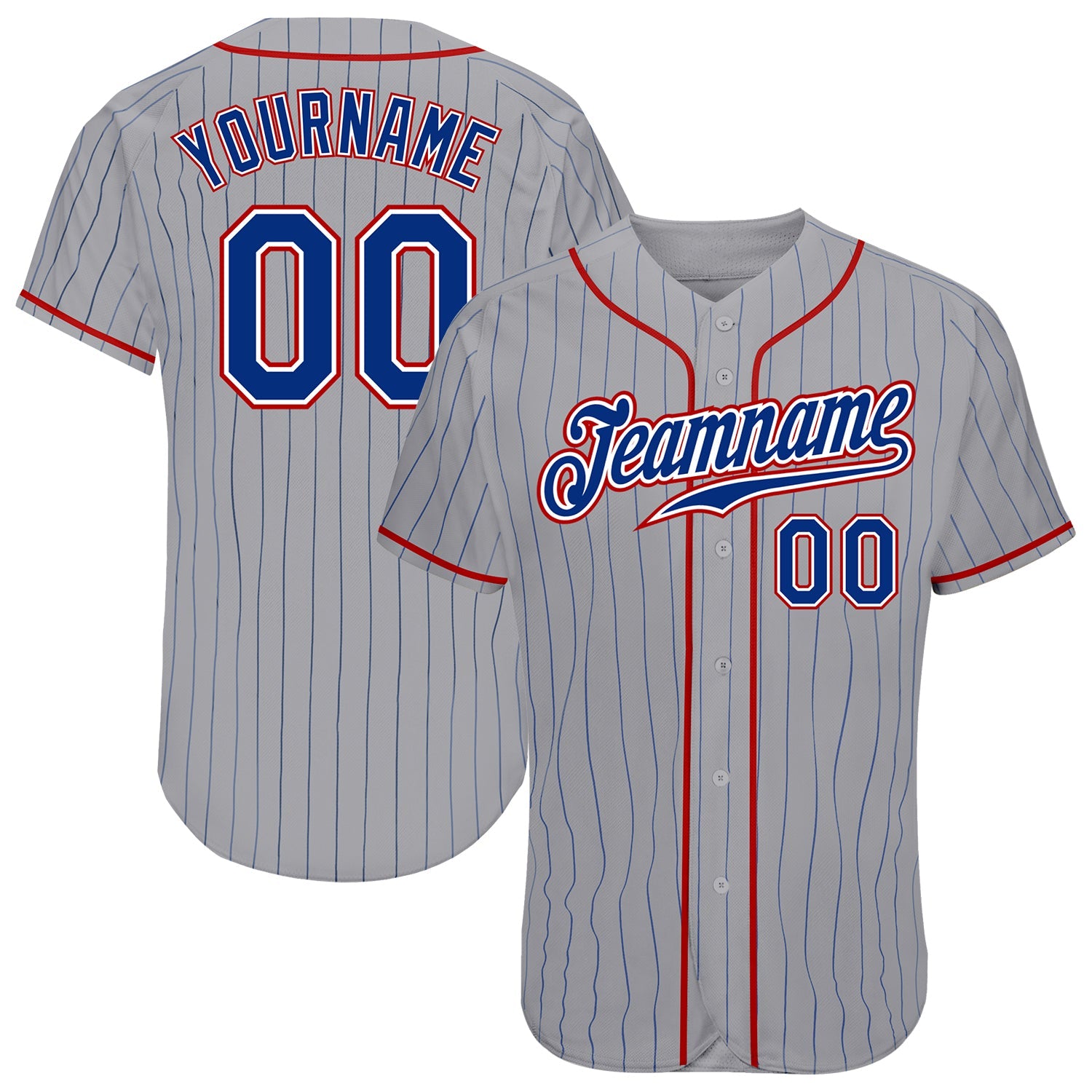 Custom Gray Royal Pinstripe Royal-Red Authentic Baseball Jersey - Main View