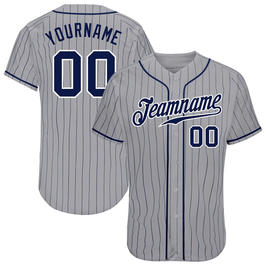 Custom Gray Navy Pinstripe Navy-White Authentic Baseball Jersey - Main View