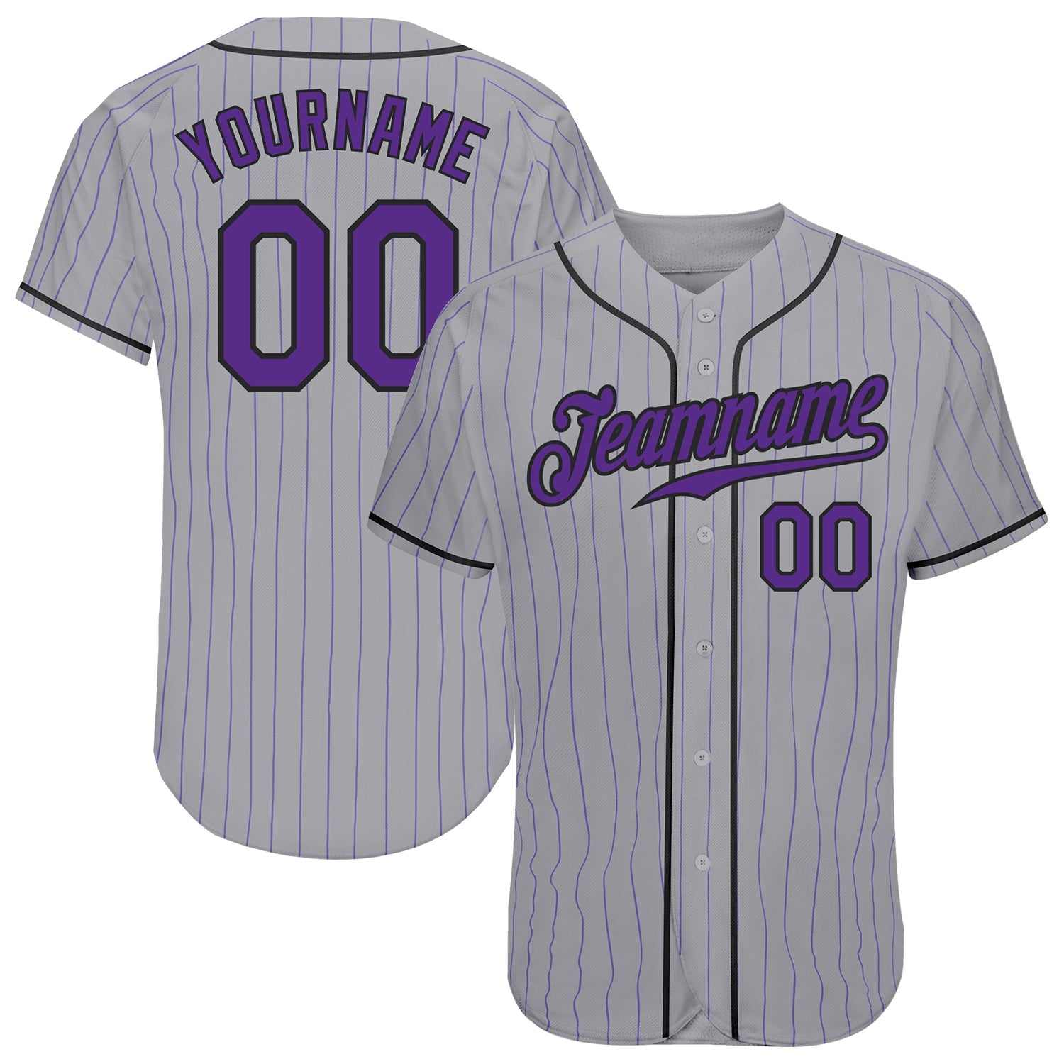 Custom Gray Purple Pinstripe Purple-Black Authentic Baseball Jersey - Main View