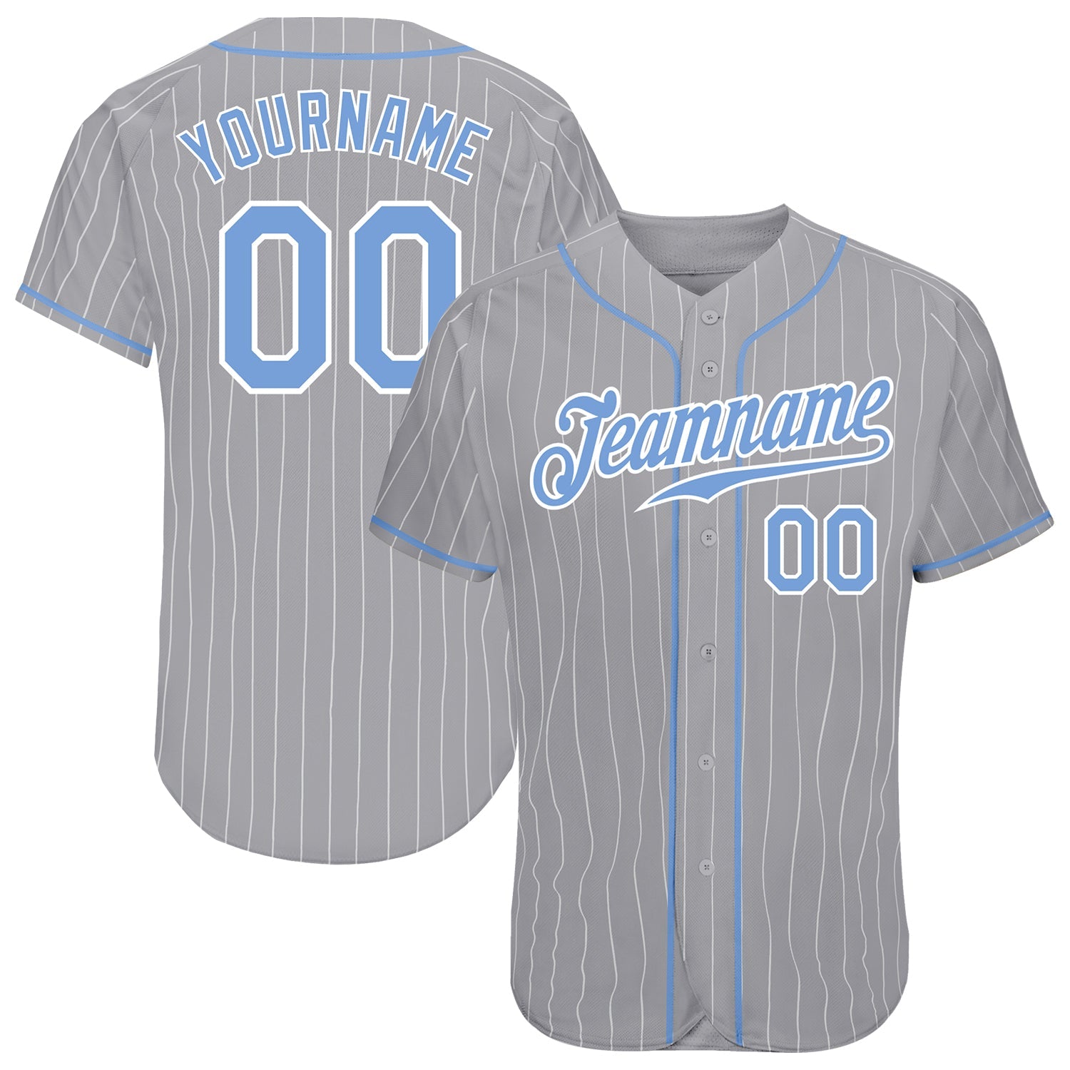 Custom Gray White Pinstripe Light Blue-White Authentic Baseball Jersey - Main View