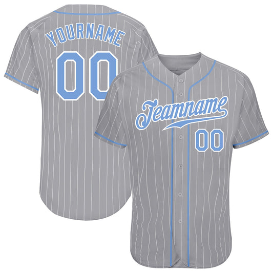 Custom Gray White Pinstripe Light Blue-White Authentic Baseball Jersey - Main View