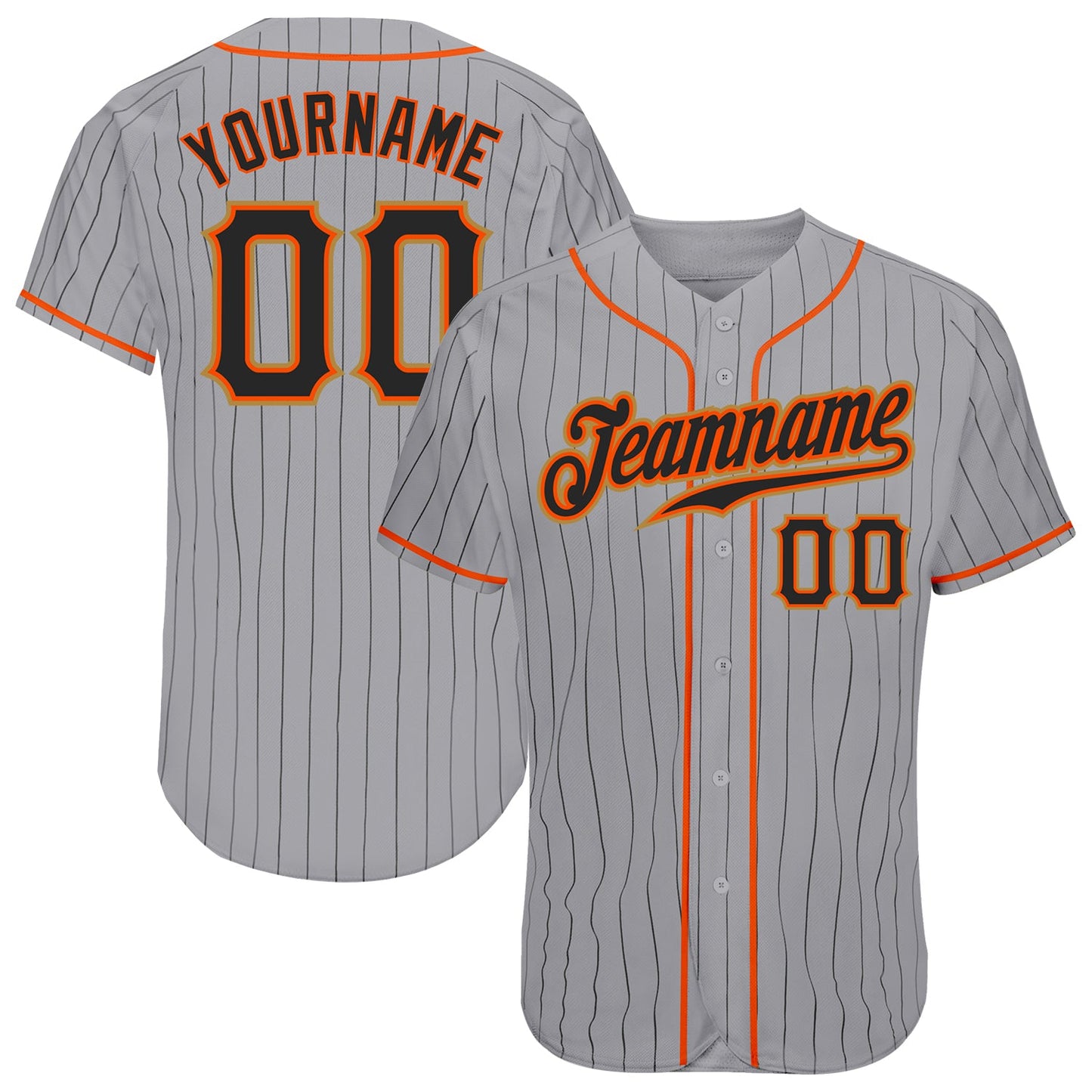 Custom Gray Black Pinstripe Black-Orange Authentic Baseball Jersey - Main View
