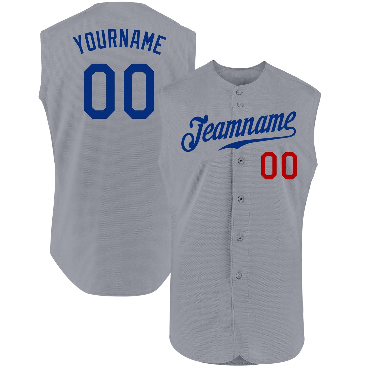 Custom Gray Royal-Red Authentic Sleeveless Baseball Jersey - Main View