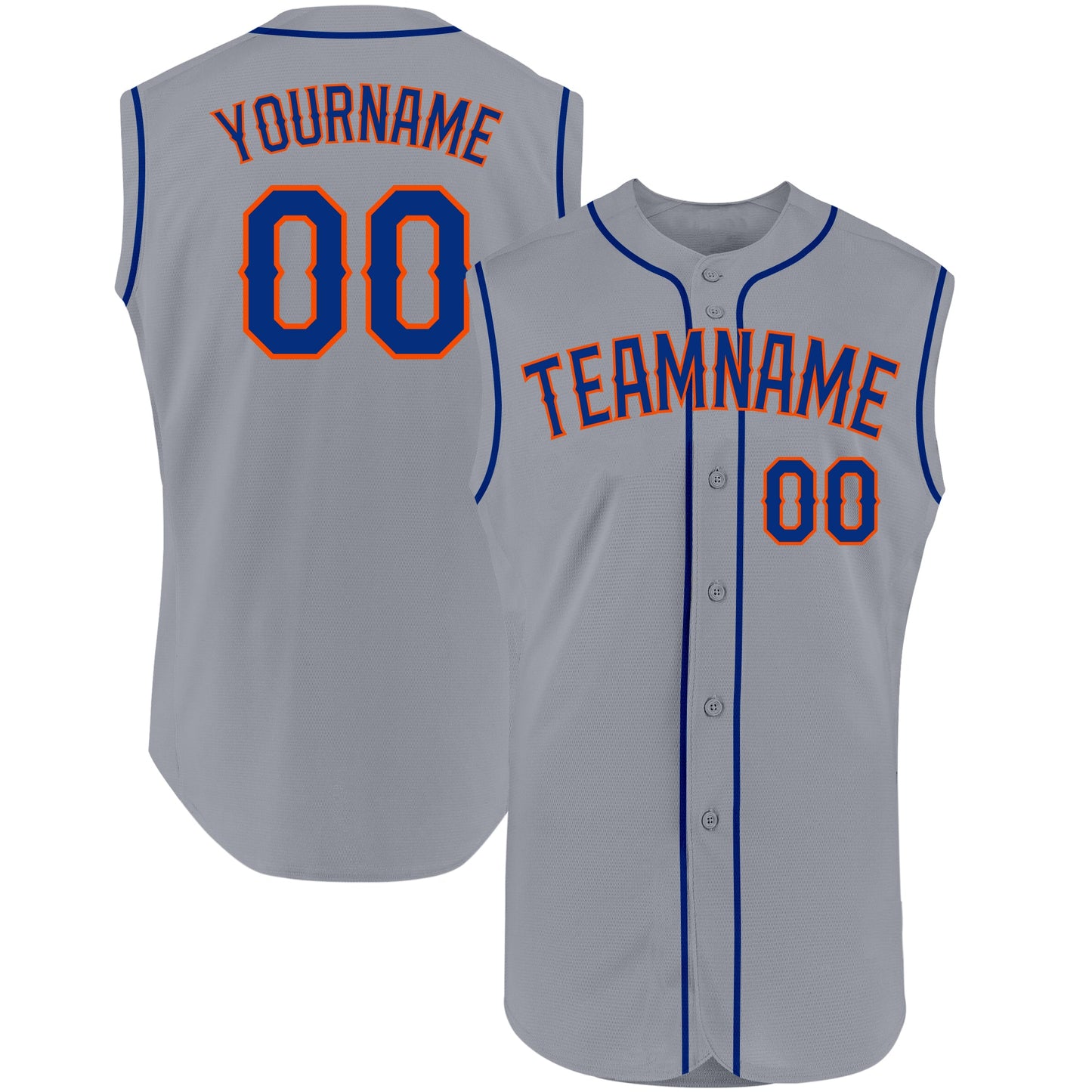 Custom Gray Royal-Orange Authentic Sleeveless Baseball Jersey - Main View