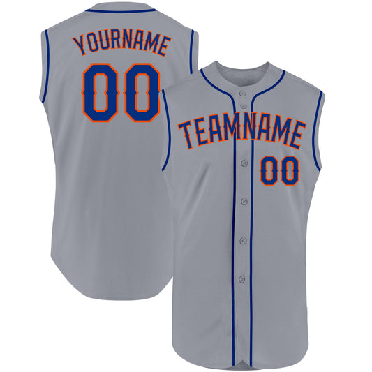 Custom Gray Royal-Orange Authentic Sleeveless Baseball Jersey - Main View