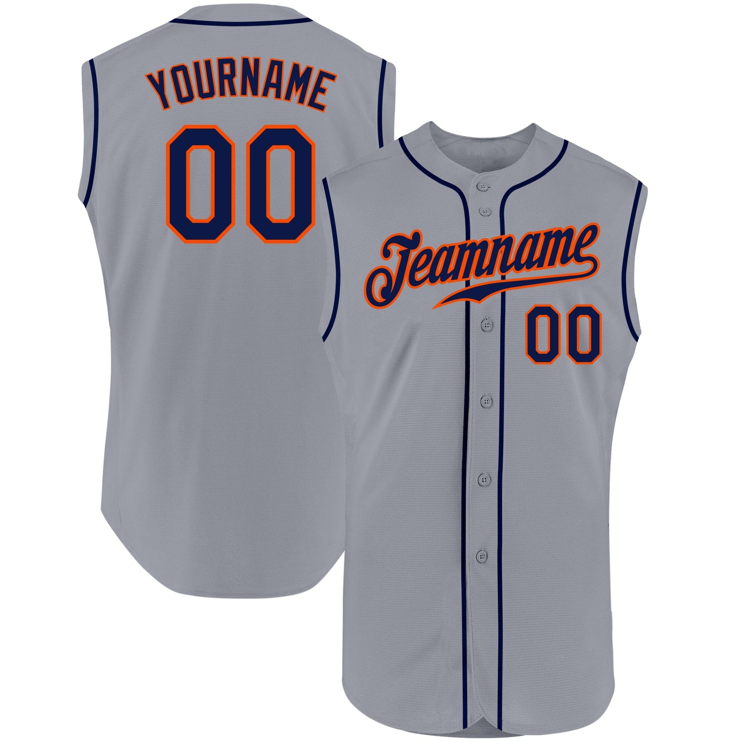 Custom Gray Navy-Orange Authentic Sleeveless Baseball Jersey - Main View