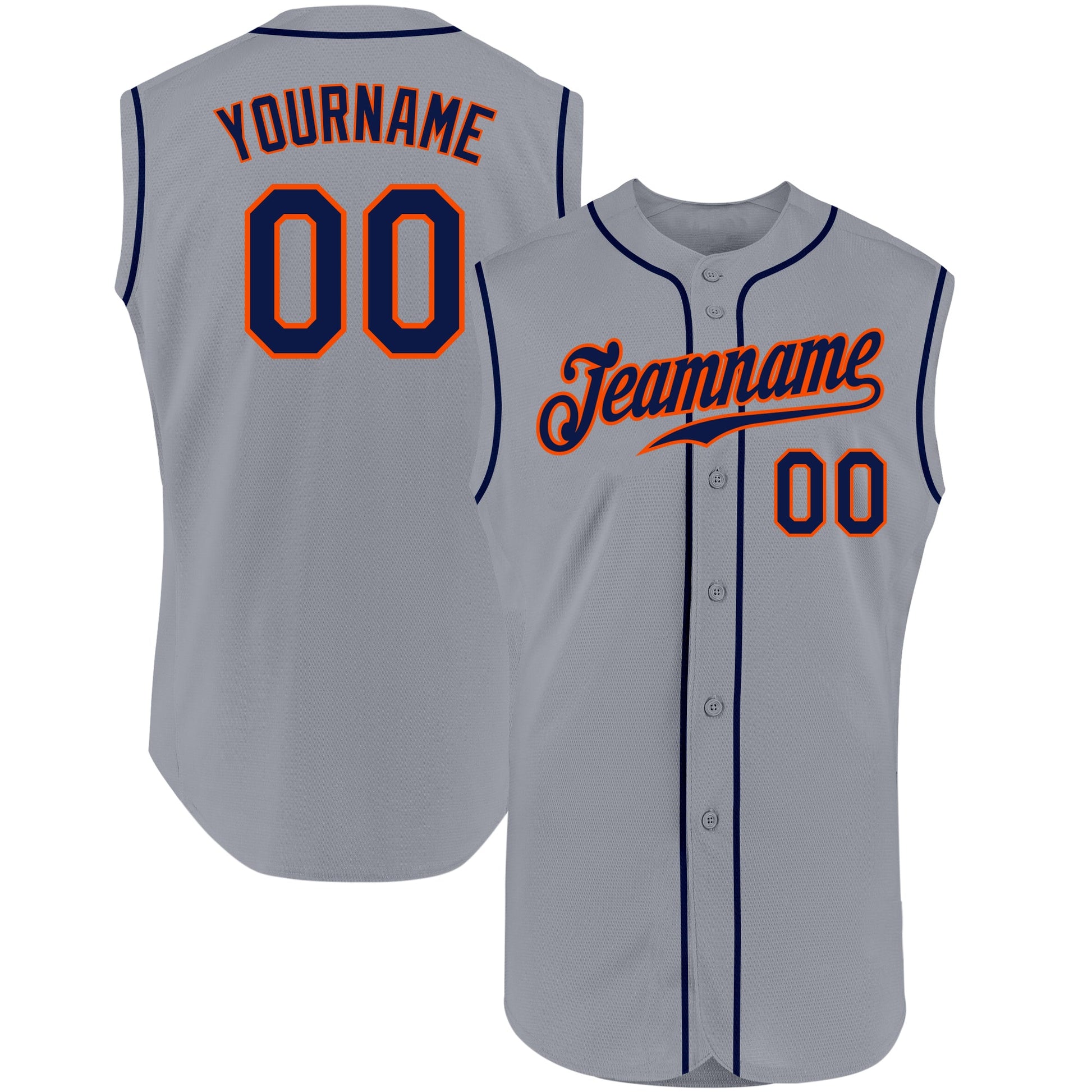 Custom Gray Navy-Orange Authentic Sleeveless Baseball Jersey - Main View