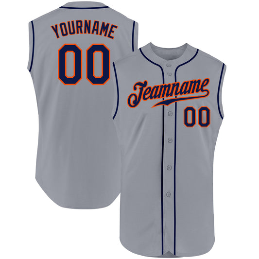 Custom Gray Navy-Orange Authentic Sleeveless Baseball Jersey - Main View