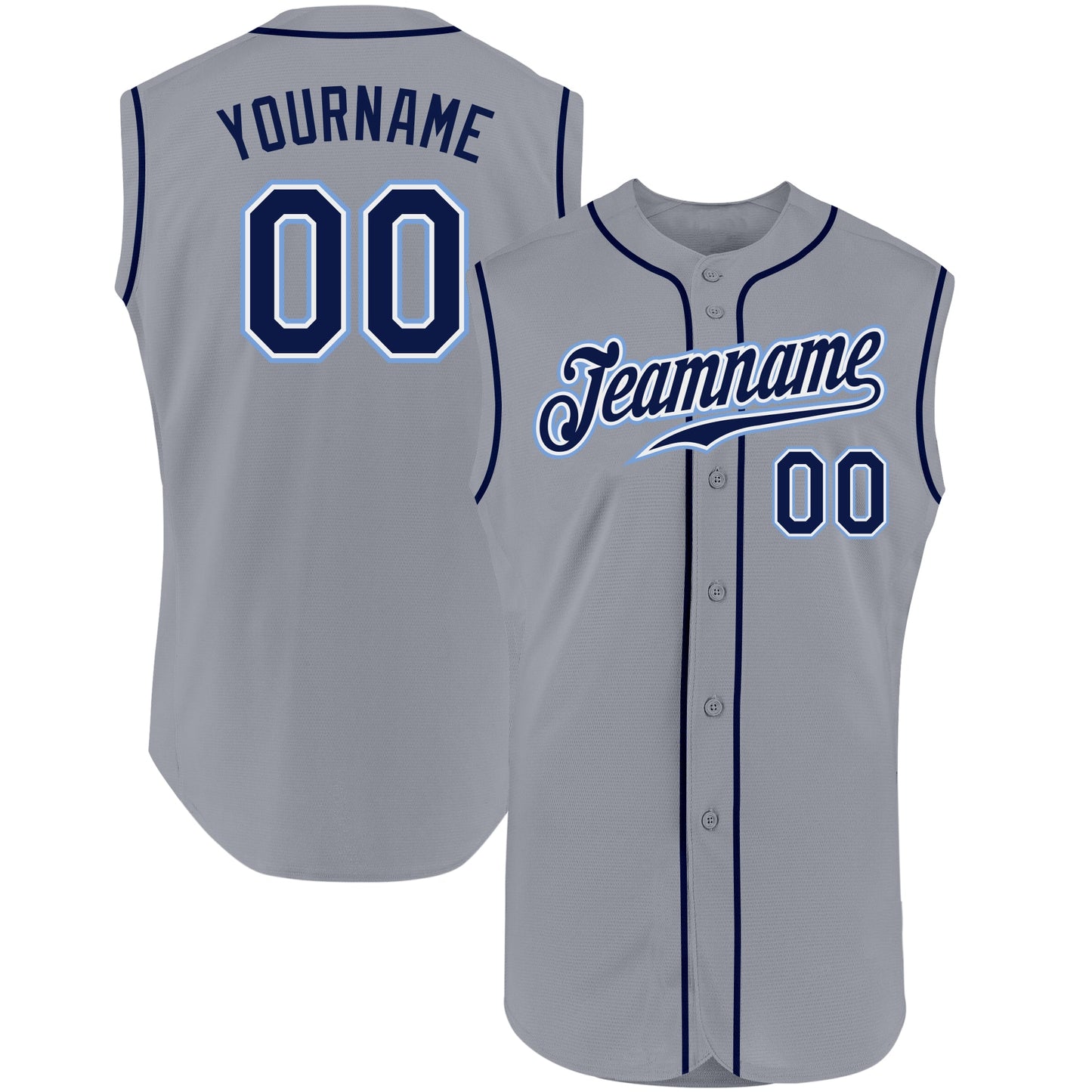 Custom Gray Navy-Powder Blue Authentic Sleeveless Baseball Jersey - Main View