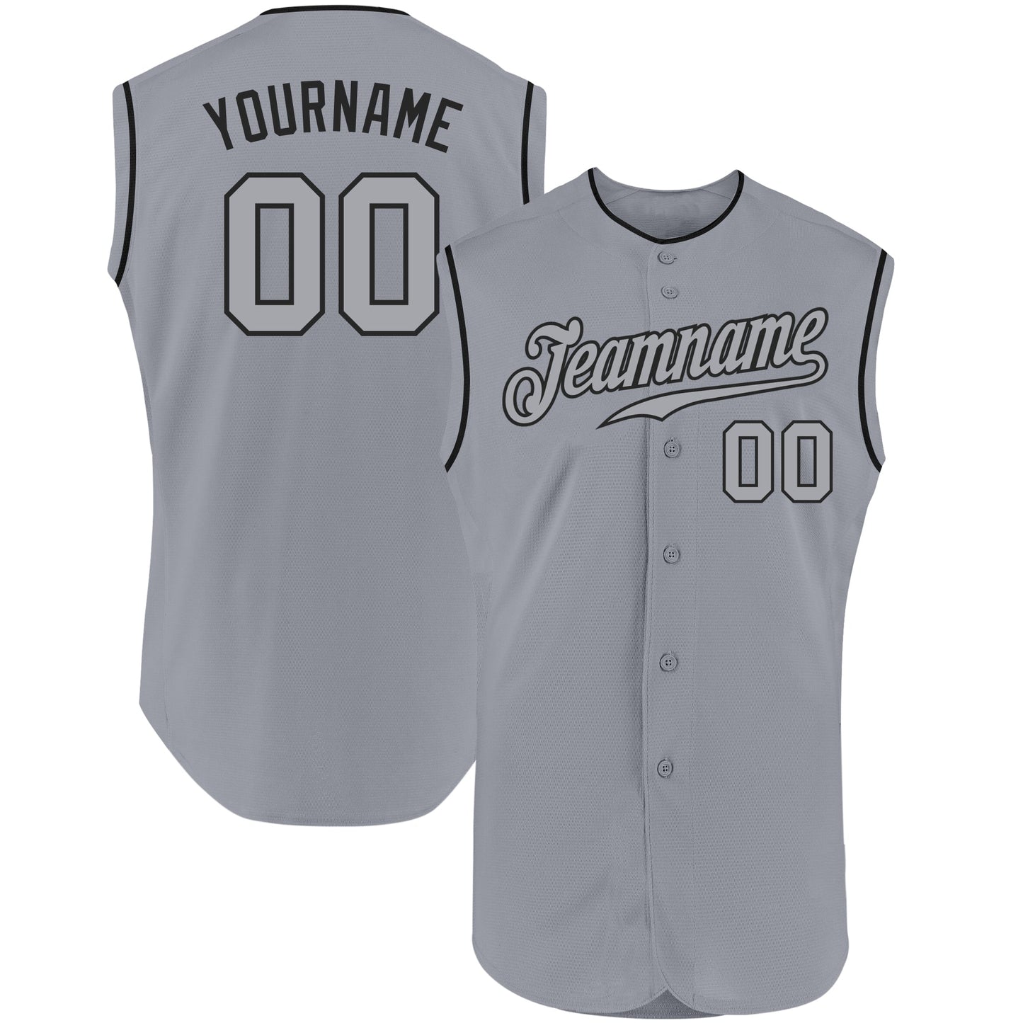 Custom Gray Gray-Black Authentic Sleeveless Baseball Jersey - Main View