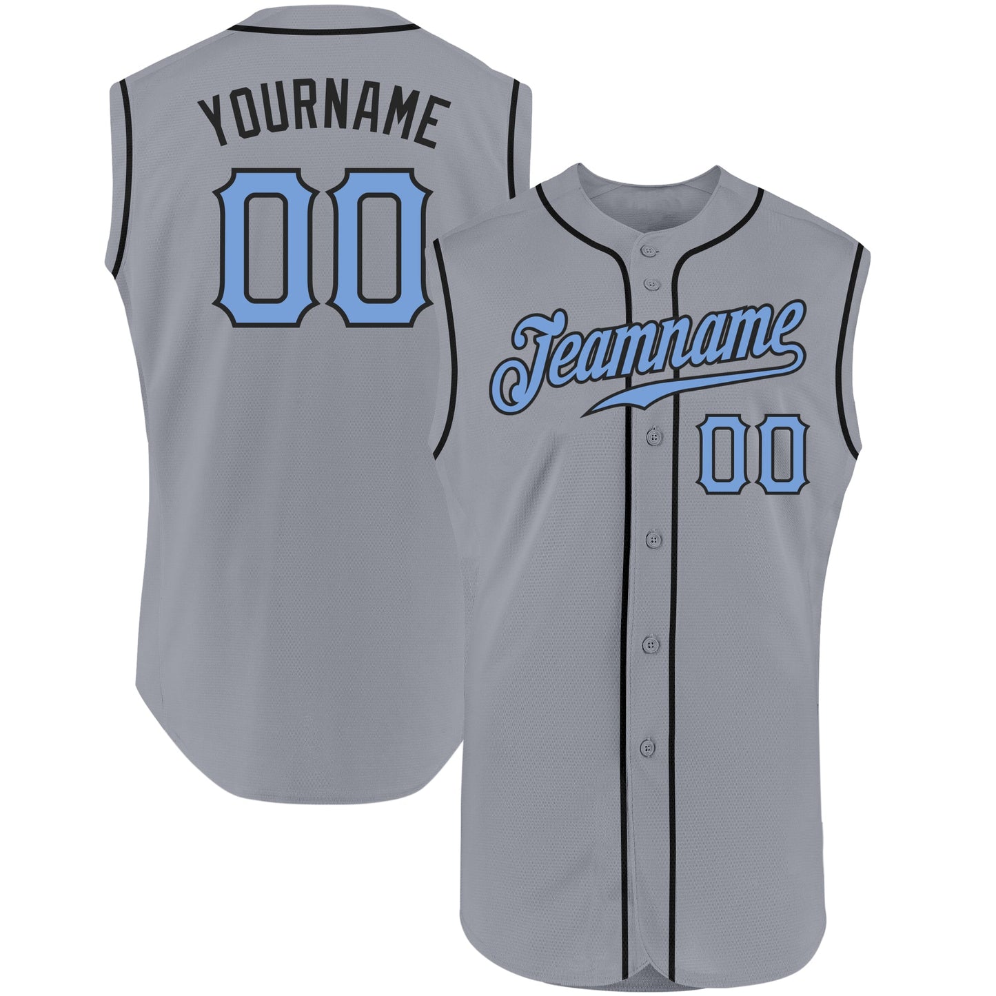 Custom Gray Light Blue-Black Authentic Sleeveless Father's Day Baseball Jersey - Main View