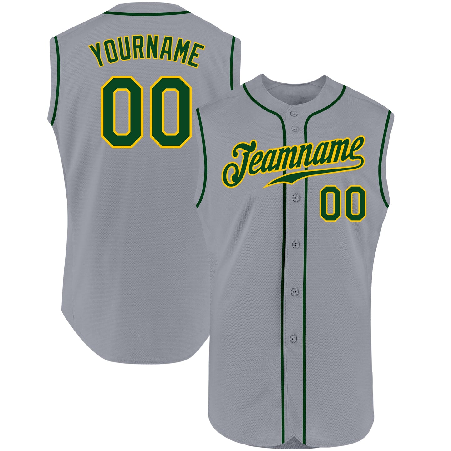 Custom Gray Green-Gold Authentic Sleeveless Baseball Jersey - Main View