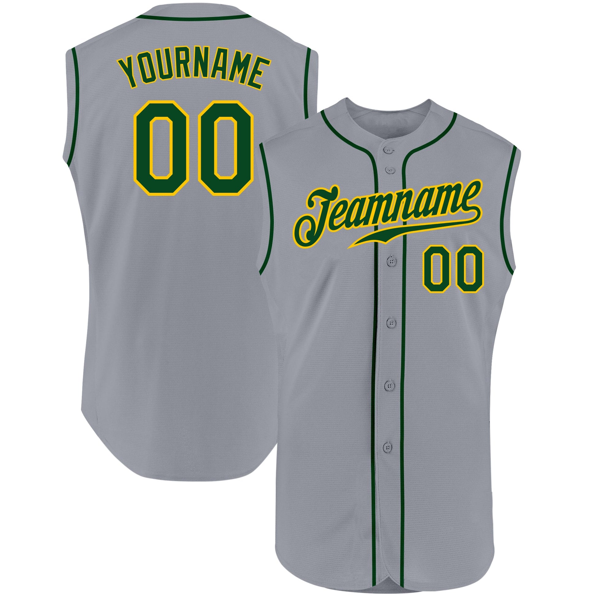 Custom Gray Green-Gold Authentic Sleeveless Baseball Jersey - Main View
