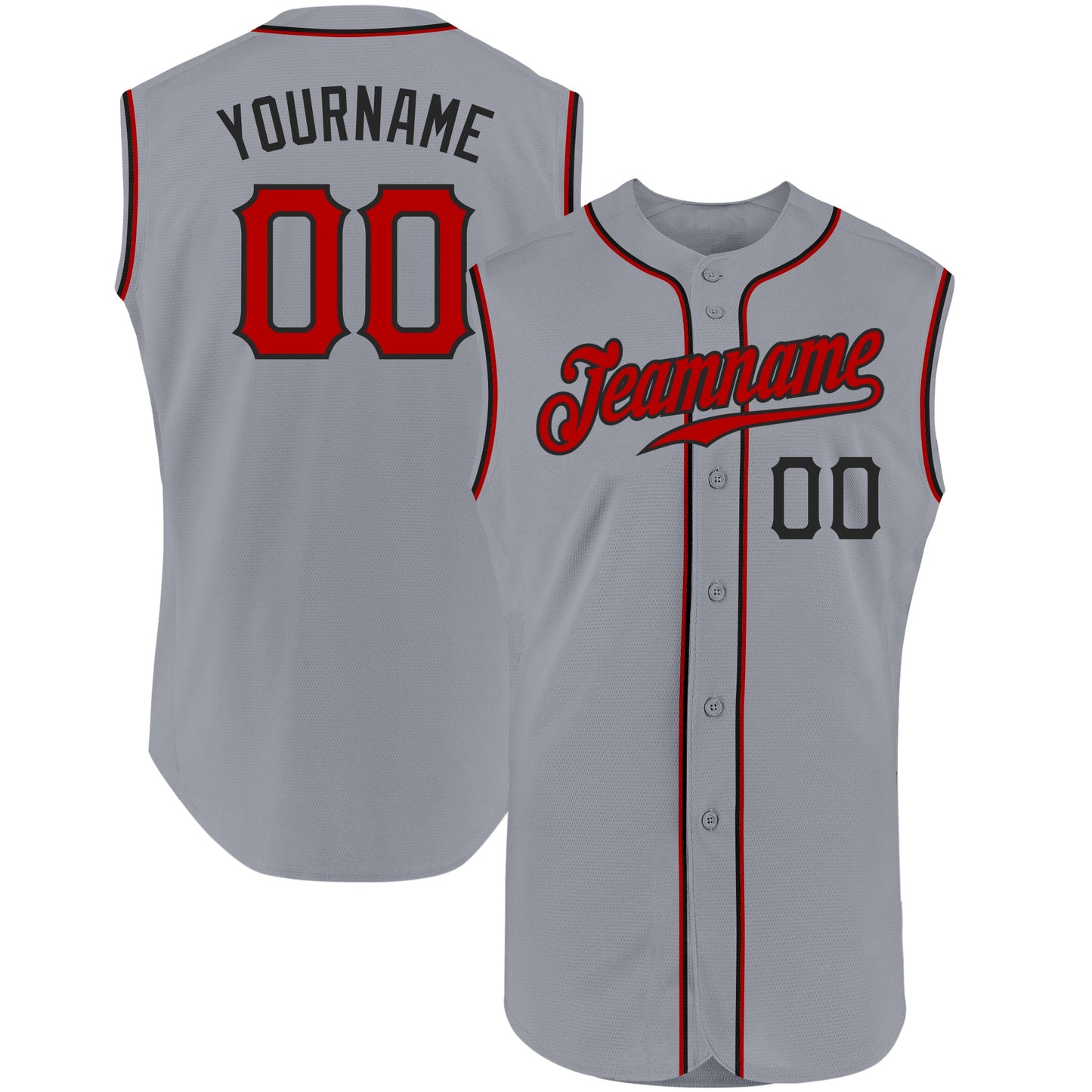 Custom Gray Red-Black Authentic Sleeveless Baseball Jersey - Main View