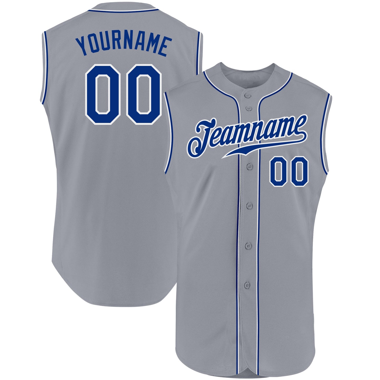 Custom Gray Royal-White Authentic Sleeveless Baseball Jersey - Main View