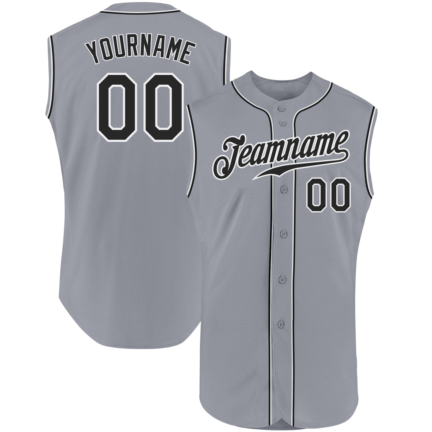 Custom Gray Black-White Authentic Sleeveless Baseball Jersey - Main View