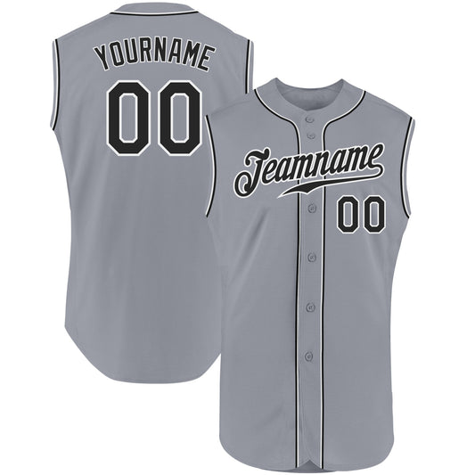 Custom Gray Black-White Authentic Sleeveless Baseball Jersey - Main View