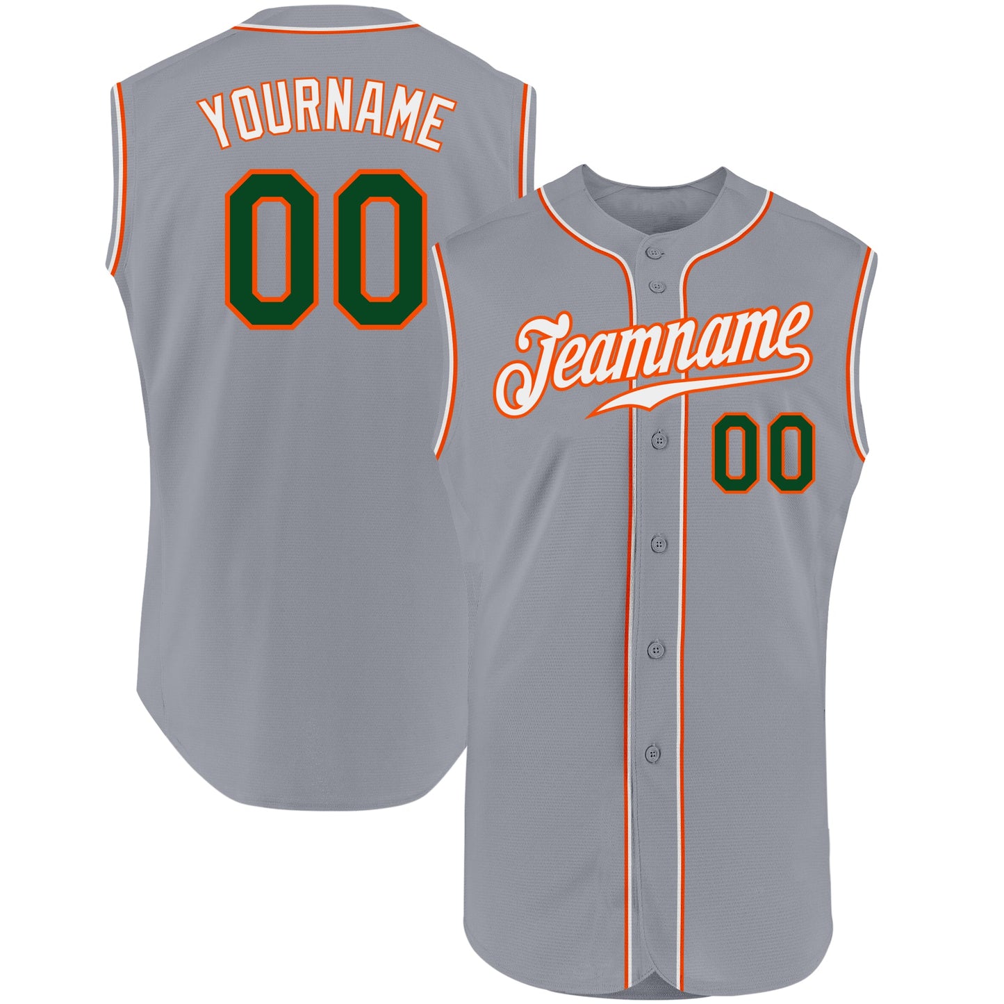 Custom Gray Green-Orange Authentic Sleeveless Baseball Jersey - Main View