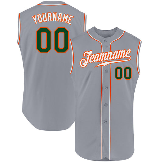 Custom Gray Green-Orange Authentic Sleeveless Baseball Jersey - Main View