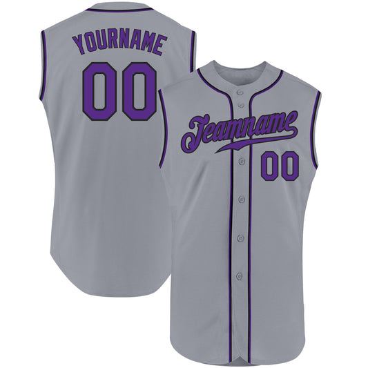 Custom Gray Purple-Black Authentic Sleeveless Baseball Jersey - Main View