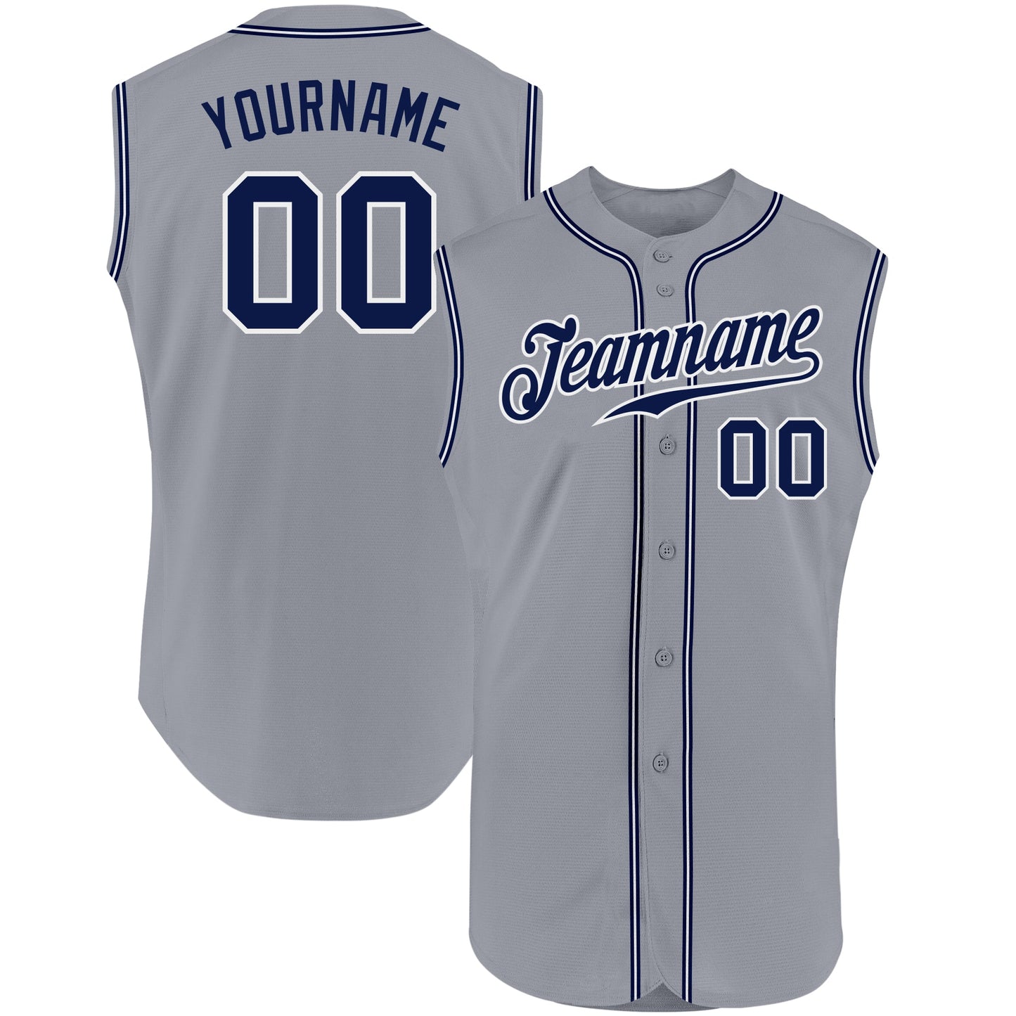 Custom Gray Navy-White Authentic Sleeveless Baseball Jersey - Main View