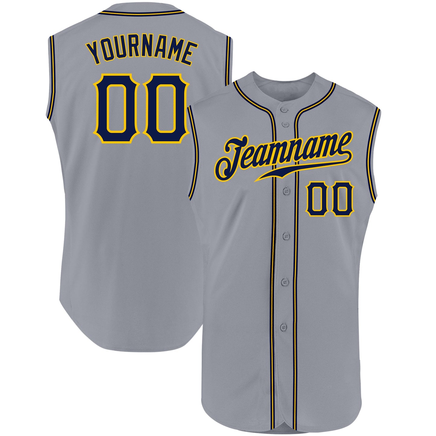 Custom Gray Navy-Gold Authentic Sleeveless Baseball Jersey - Main View