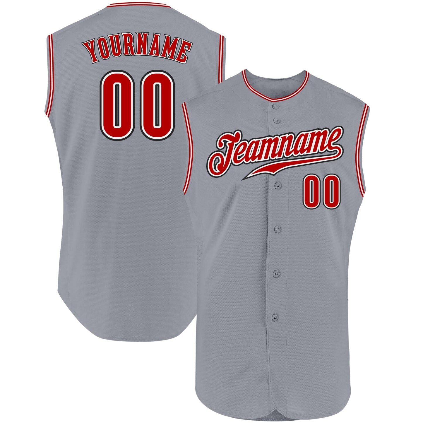 Custom Gray Red-Black Authentic Sleeveless Baseball Jersey - Main View