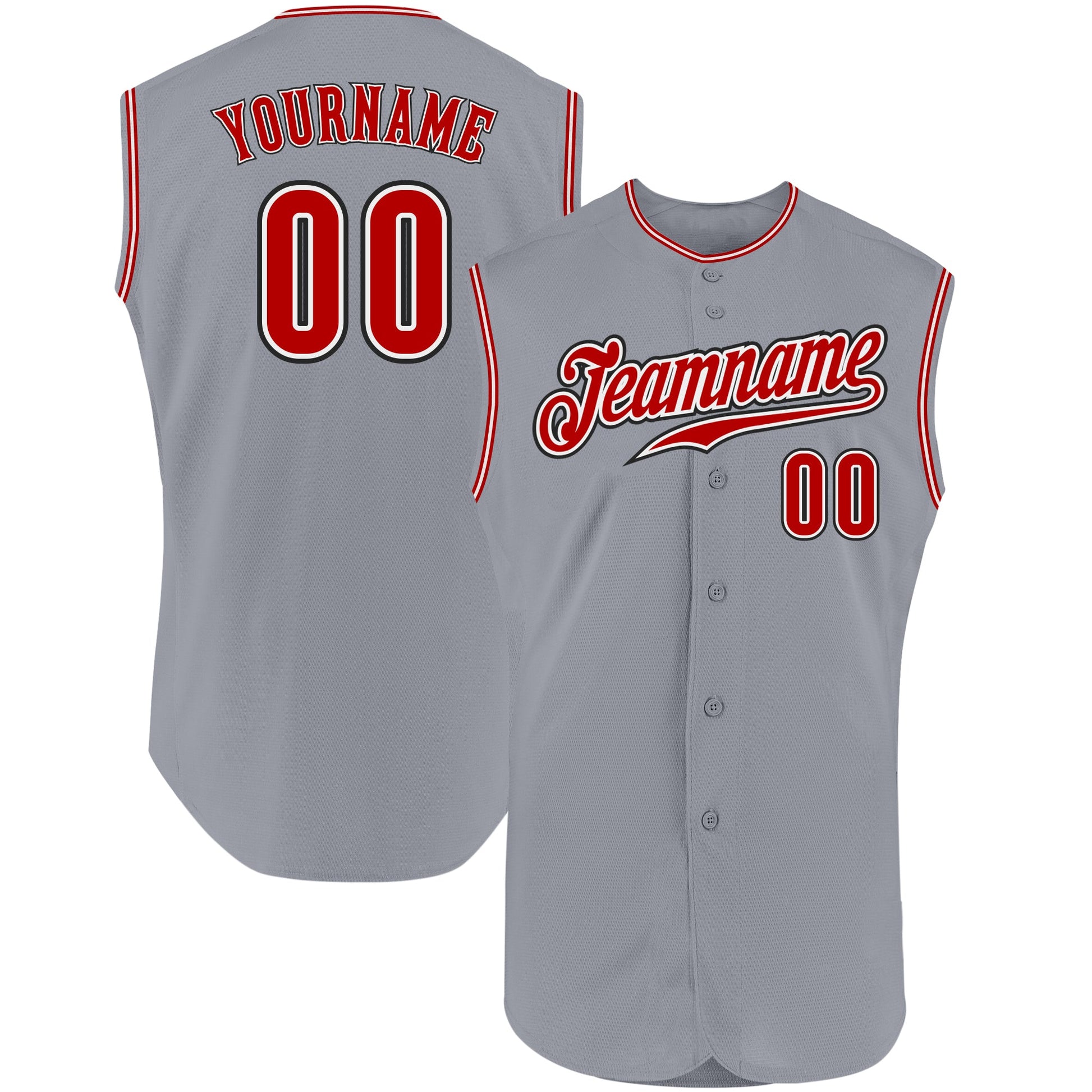 Custom Gray Red-Black Authentic Sleeveless Baseball Jersey - Main View