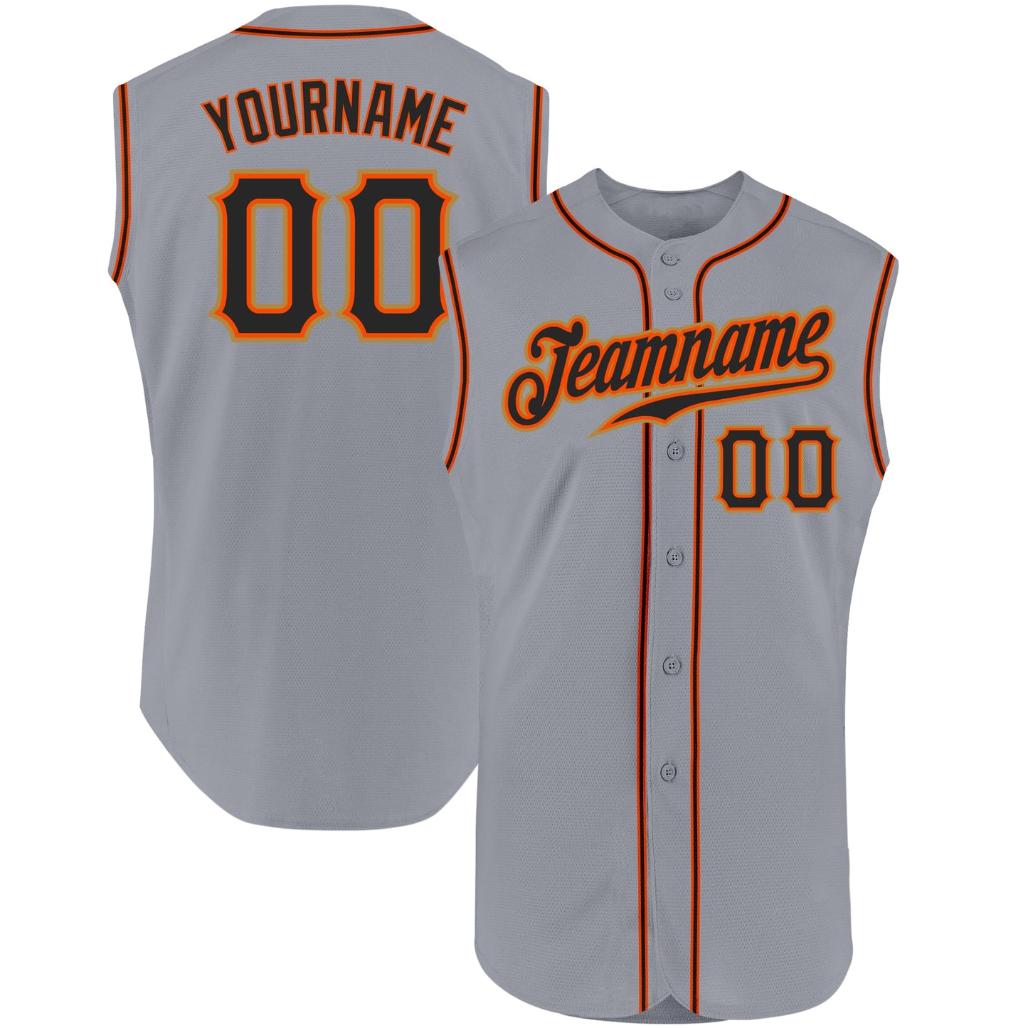 Custom Gray Black-Orange Authentic Sleeveless Baseball Jersey - Main View