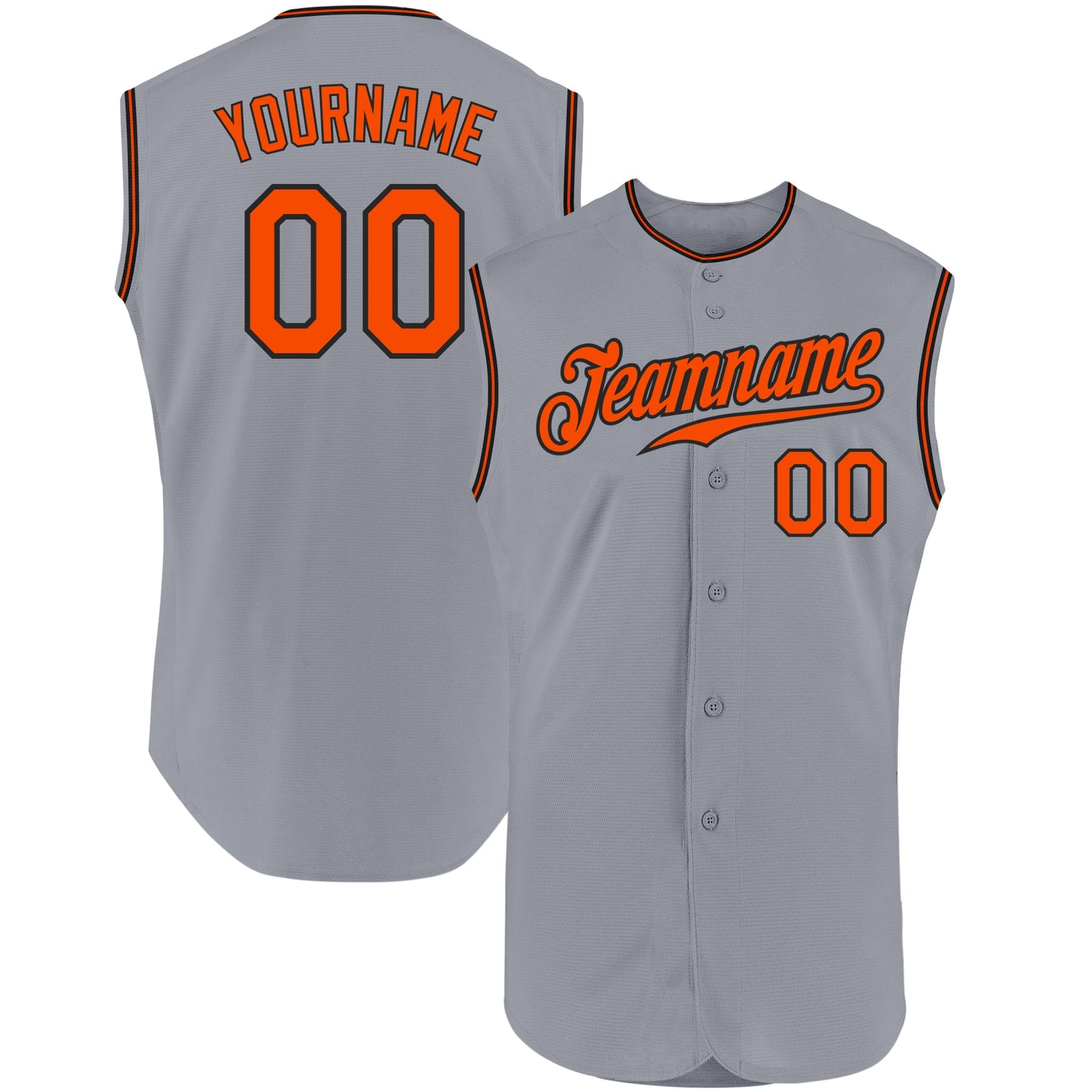 Custom Gray Orange-Black Authentic Sleeveless Baseball Jersey - Main View