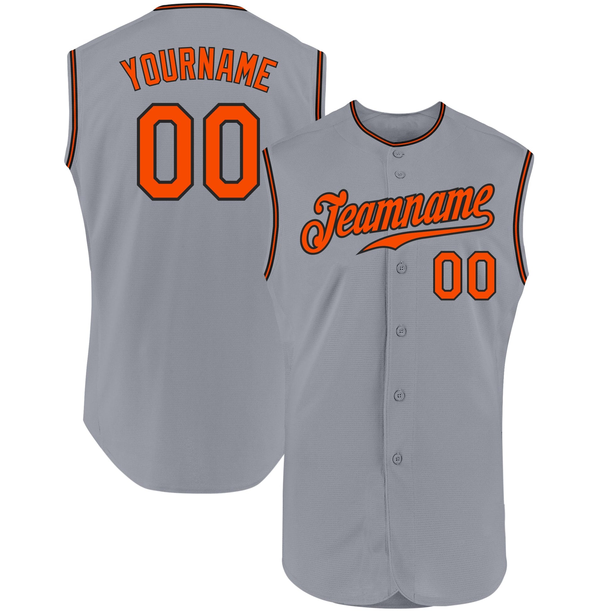 Custom Gray Orange-Black Authentic Sleeveless Baseball Jersey - Main View