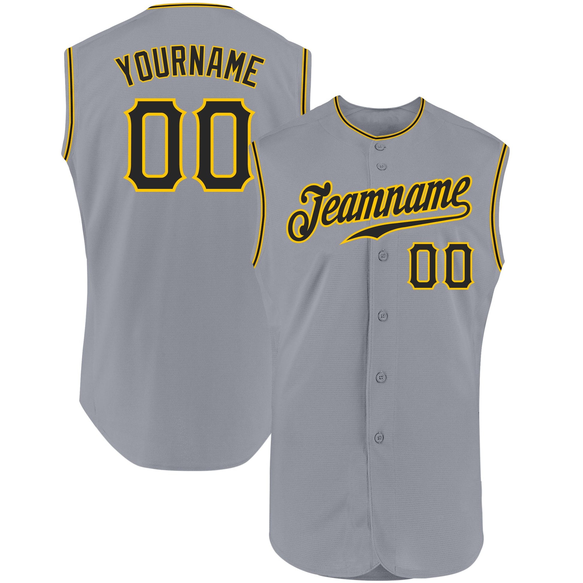 Custom Gray Black-Gold Authentic Sleeveless Baseball Jersey - Main View
