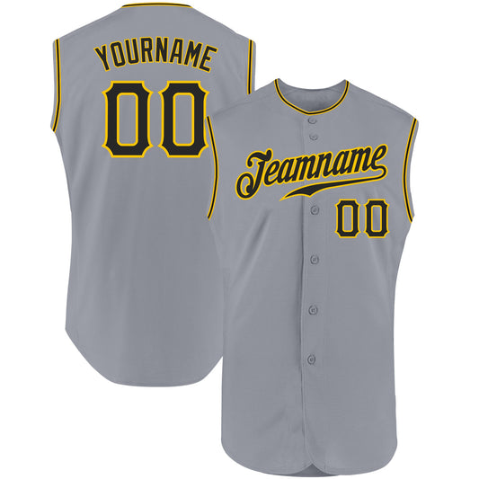 Custom Gray Black-Gold Authentic Sleeveless Baseball Jersey - Main View