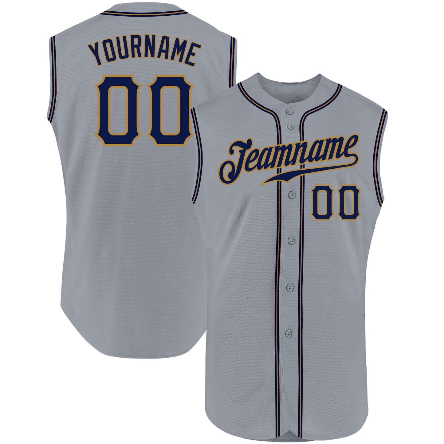 Custom Gray Navy-Old Gold Authentic Sleeveless Baseball Jersey - Main View