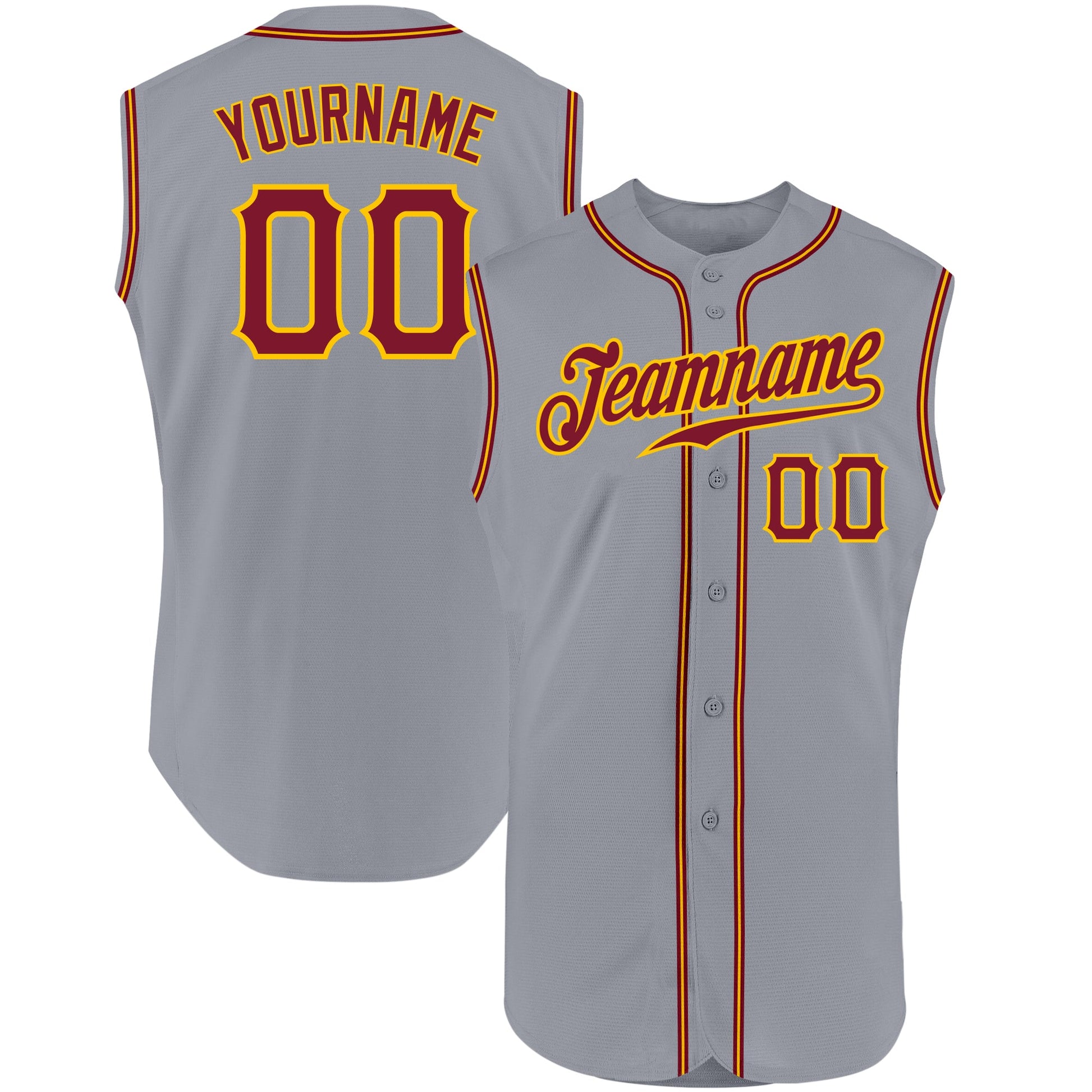 Custom Gray Crimson-Gold Authentic Sleeveless Baseball Jersey - Main View