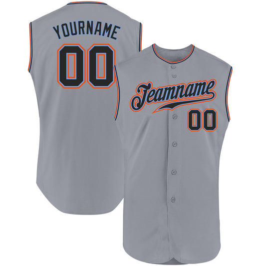 Custom Gray Black-Powder Blue Authentic Sleeveless Baseball Jersey - Main View