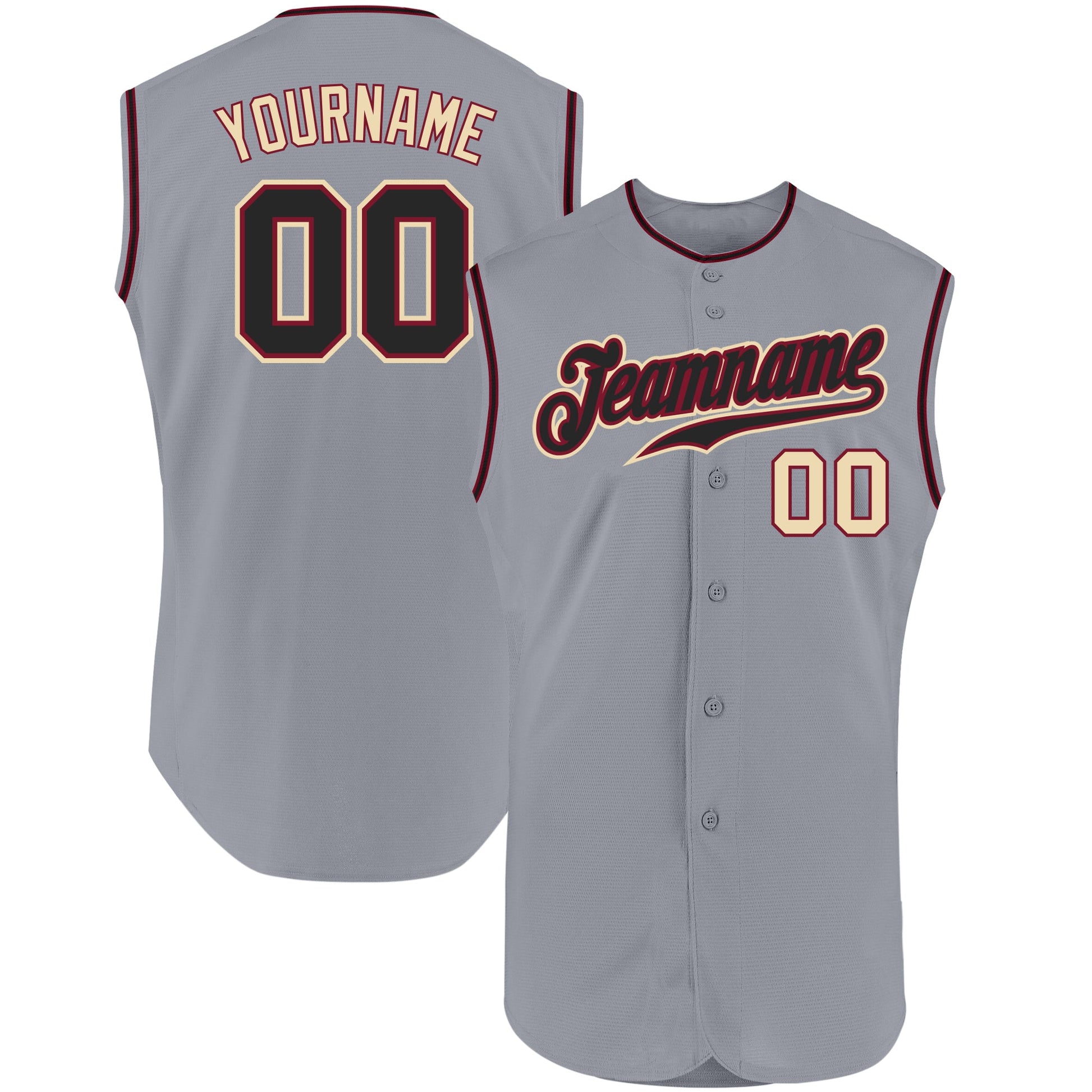 Custom Gray Black-Cream Authentic Sleeveless Baseball Jersey - Main View