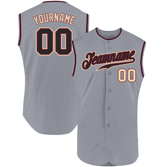 Custom Gray Black-Cream Authentic Sleeveless Baseball Jersey - Main View