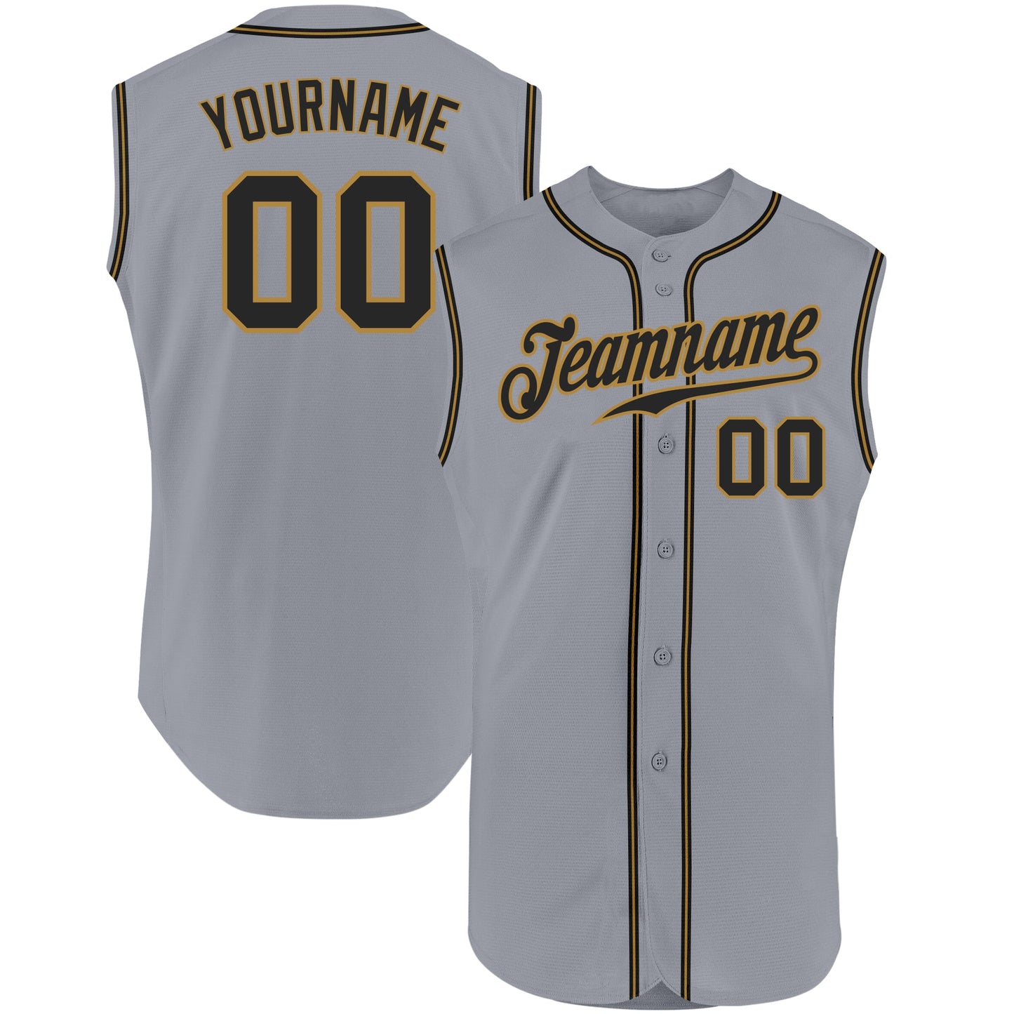 Custom Gray Black-Old Gold Authentic Sleeveless Baseball Jersey - Main View