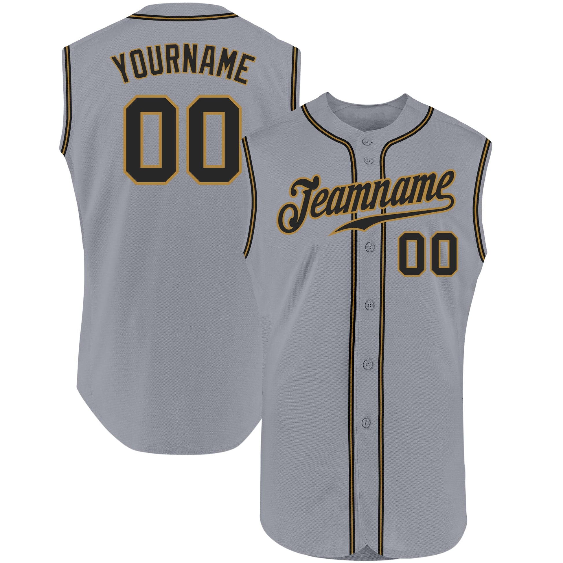 Custom Gray Black-Old Gold Authentic Sleeveless Baseball Jersey - Main View