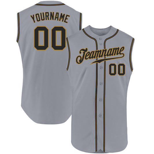 Custom Gray Black-Old Gold Authentic Sleeveless Baseball Jersey - Main View
