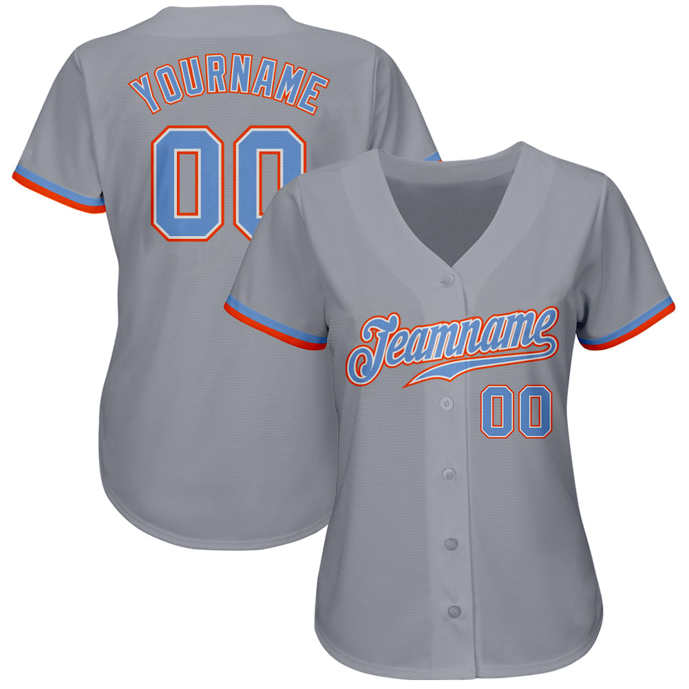 Custom Gray Powder Blue White-Orange Authentic Baseball Jersey view 2